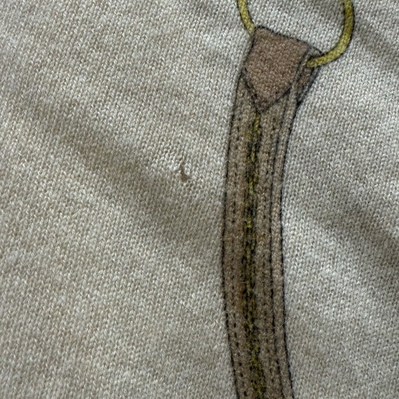 J. McLaughlin Beige Equestrian Chain Print Cashmere Turtleneck Poncho Sweater - Picture 8 of 8